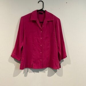 Magenta Button-Up Blouse by Notations - Shoulderpads - Soft - Size S